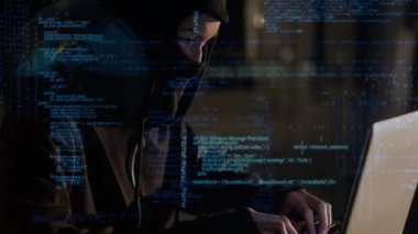 Dijital animasyon dizüstü kullanarak hacker. Dijital programlama kodları 