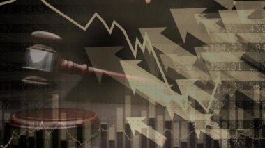 Kavramsal dijital animasyon gösteren iş grafiği. Yargıçlar tokmak blokta beceriyor