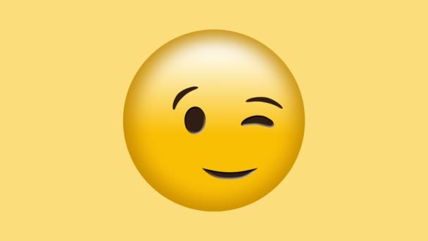 Emoji Guiñando Sonriendo Sobre Fondo Amarillo — Vídeos de Stock