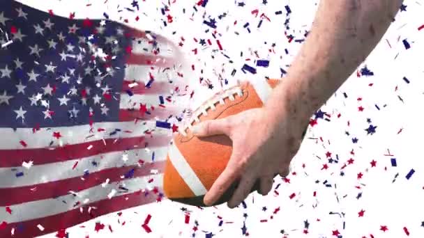 Digital Animation American Rugby Player Holding Rugby Ball American Flag — Stock Video