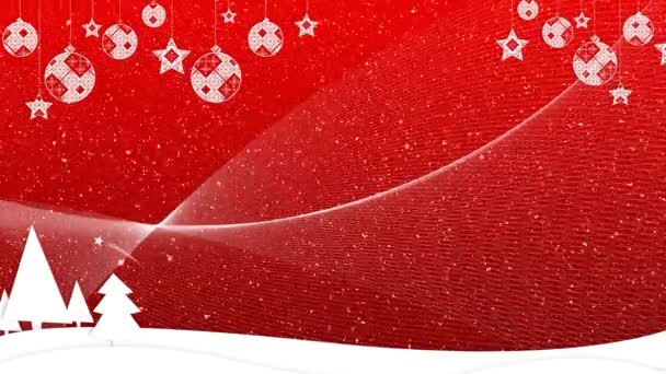 赤の背景に装飾とクリスマス風景のデジタル アニメーション 背景に雪が降っています — ストック動画