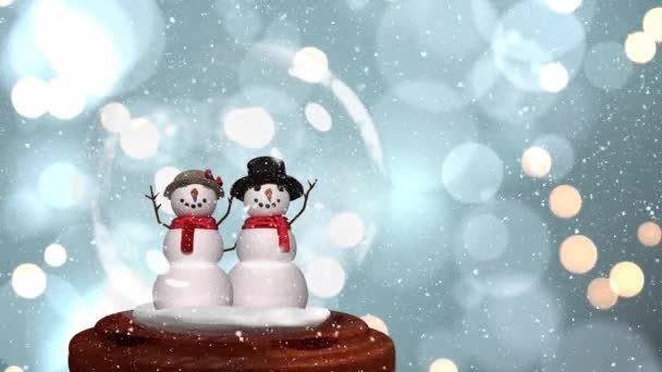 Animação Natal Bonito Casal Boneco Neve Globo Neve Neve Está — Vídeo de Stock