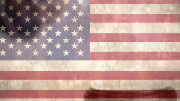 Cyfrowo Animacji Amerykańską Flagę Młotek Sędziowie Młotek Uderzając Flaga — Wideo stockowe