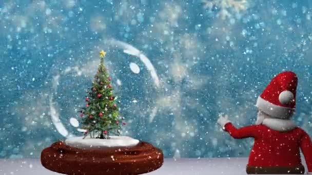 Bella Animazione Natalizia Albero Natale Globo Neve Babbo Natale Fiocco — Video Stock