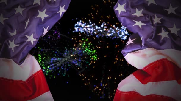 Animación Digital Fuegos Artificiales Cielo Por Noche Bandera Americana Como — Vídeos de Stock