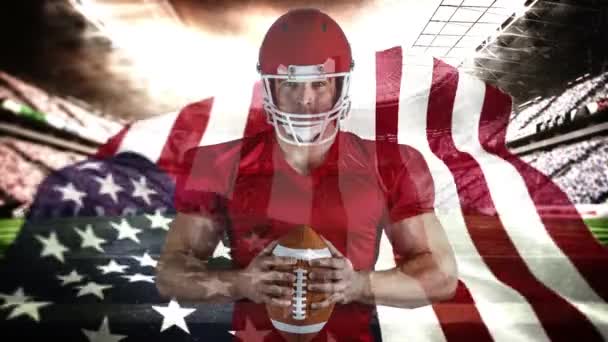 Digital Animation Proud American Rugby Player Standing Ball Stadium American — Stock Video