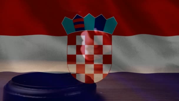 Animación Digital Croacia Bandera Mazo Jueces Martillo Golpeando Contra Bandera — Vídeo de stock