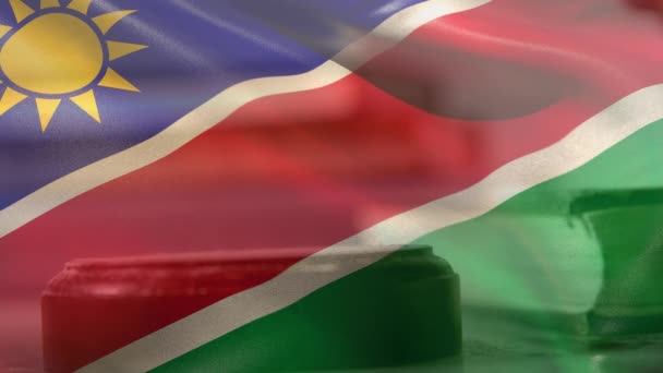 Compuesto Digitalmente Bandera Namibia Martillo Golpeando Bloque Sonido — Vídeo de stock