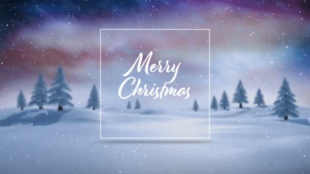 Niedliche Weihnachtsbotschaft Mit Kopierraum Zauberwald Mit Schnee Der Auf Tannenbäume — Stockvideo