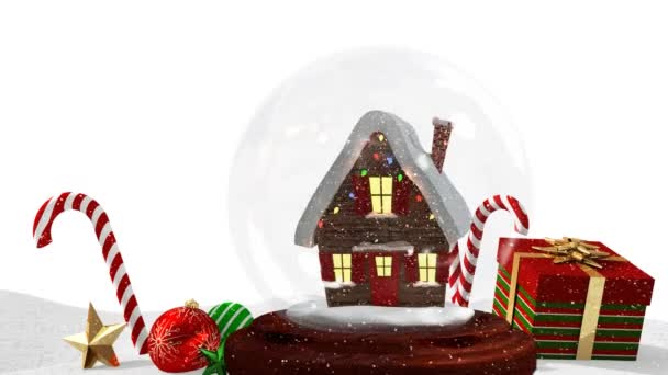 Ładna Animacja Boże Narodzenie Śniegu Dom Prezent Śnieżny Krajobraz Pada — Wideo stockowe