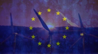 Arka plan ve yel değirmenleri AB'nin bayrağı dijital bileşik