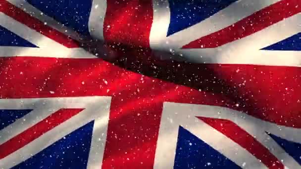 Цифровой Состав Размахивания Флагом Великобритании Снегом — стоковое видео