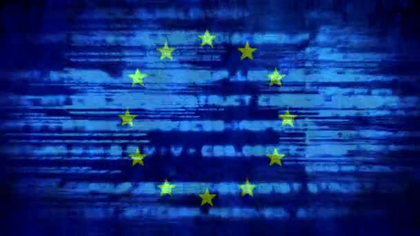 デジタル コード画面で来てバック グラウンド内にある欧州旗のデジタル合成 — ストック動画