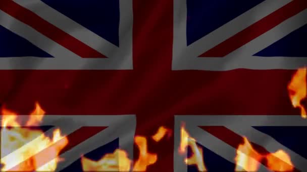 Feuer Das Die Union Jack Flagge Des Vereinigten Königreichs Verbrennt — Stockvideo