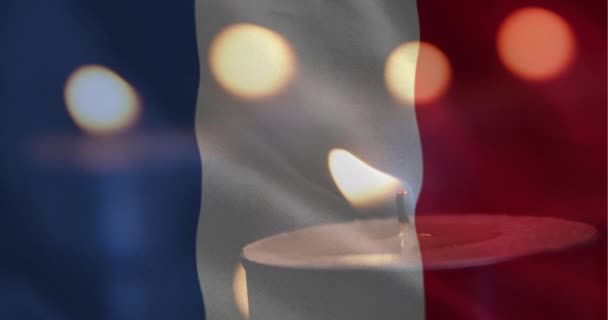 Compuesto Digital Bandera Francesa Con Velas Fondo Una Vela Apagándose — Vídeo de stock