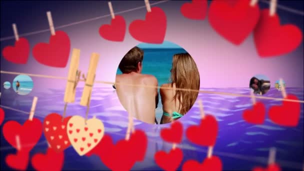 Digital Composite Different Couples Beach Red Heart Forefront — Stock Video