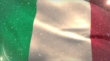 Dijital bileşik arka planda parlayan güneş ile karda sallayarak İtalyan bayrağı