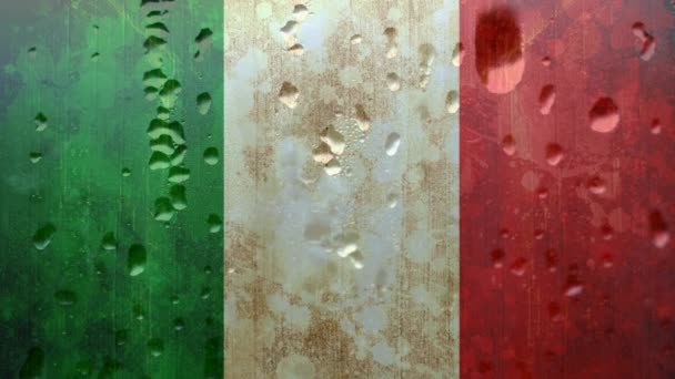 Bild Italienska Flaggan Bakgrunden Med Spräcklig Vattenglas Framkant Fallande Långsamt — Stockvideo