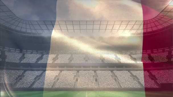 Fransız Bayrağının Arena Önünde Sallayarak Dijital Bileşik Spor Hayranları Ile — Stok video