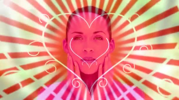 Portrait Woman Animated Hearts — Stock Video