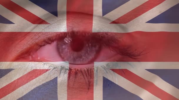 静态英国联合千斤顶旗子和打开和关闭闪烁的眼睛 — 图库视频影像
