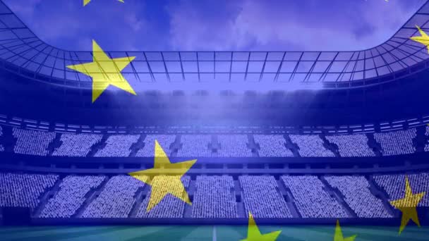 Europese Vlag Zweven Wind Voor Een Voetbalstadion — Stockvideo