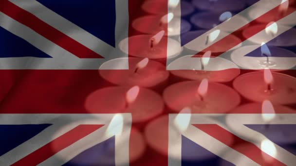 Statické Britskou Vlajkou Čaj Světle Svíce Vypnout Záběry Pro Hanobení — Stock video