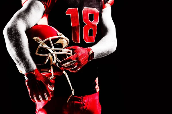 Giocatore Football Americano Piedi Con Casco Primo Piano — Foto Stock