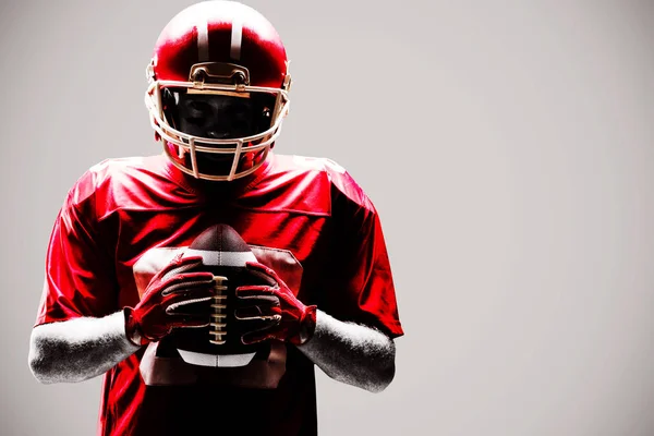 Jovem Jogador Futebol Americano Com Capacete Rugby Bola — Fotografia de Stock