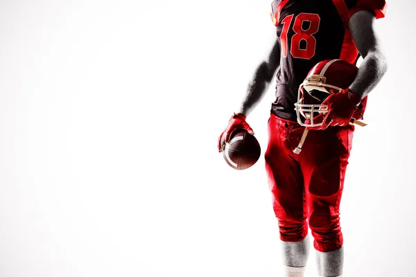 Seção Média Jogador Futebol Americano Com Capacete Bola Rugby — Fotografia de Stock