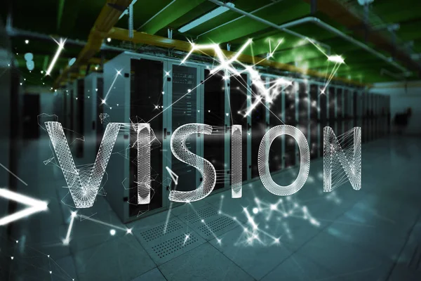 Vision Text Auf Schwarzem Hintergrund Vor Leerem Serverraum — Stockfoto