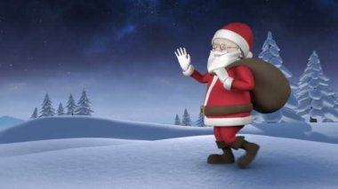 Claus Santa doğa arka plan karşı kar tarafından yürürken dijital olarak yaratılan animasyon