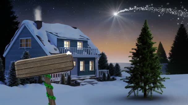 Digital Generierte Animation Eines Schneebedeckten Hauses Weihnachtsbaum Steht Vor Dem — Stockvideo