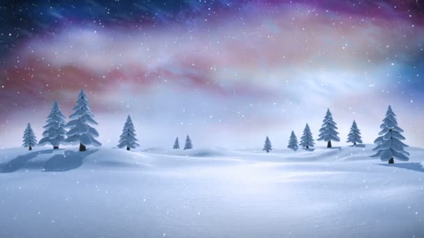 木と地面が雪に覆われた美しい冬の風景のデジタル生成アニメーション — ストック動画