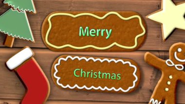 Dijital olarak ahşap arka plan karşı farklı şekillerde animasyon gingerbread adet üretilen