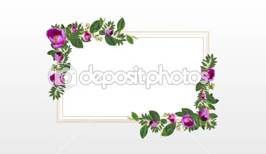 Dikdörtgen fotoğraf çerçevesi için kopya alanı ile beyaz arka plan dekoratif mor çiçekler