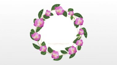 Daire fotoğraf çerçevesi için kopya alanı beyaz arka plan dekoratif pembe çiçekli