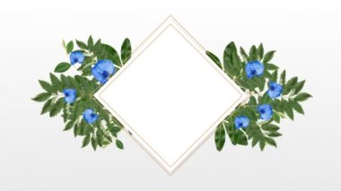 Beyaz arka plan dekoratif mavi çiçekli kopya alanı için kare fotoğraf çerçevesi