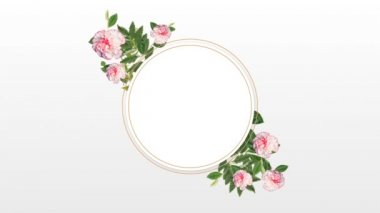 Daire fotoğraf çerçevesi için kopya alanı çizgili arka plan dekoratif pembe çiçekli
