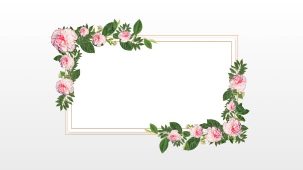 Rectangle Photo Frame Copy Space Decorative Pink Flowers White Background — Stock Video