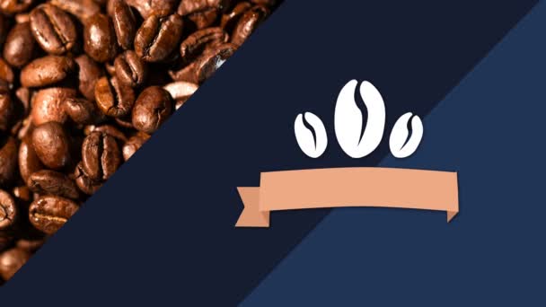 Кофе Бин Баннер Логотип Против Кофейных Зерен Фоновом Режиме — стоковое видео