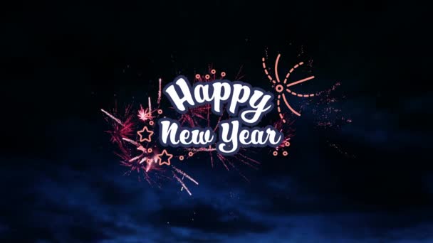 Happy New Year Animation Greeting Colorful Fireworks Exploding Night Sky — Stok Video