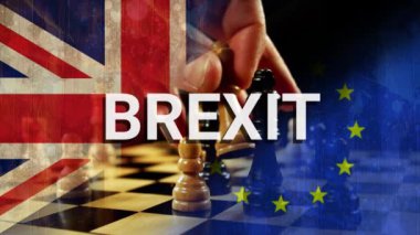 Animasyonlu AB ve İngiltere bayrağı arka plan karşı dama tahtası