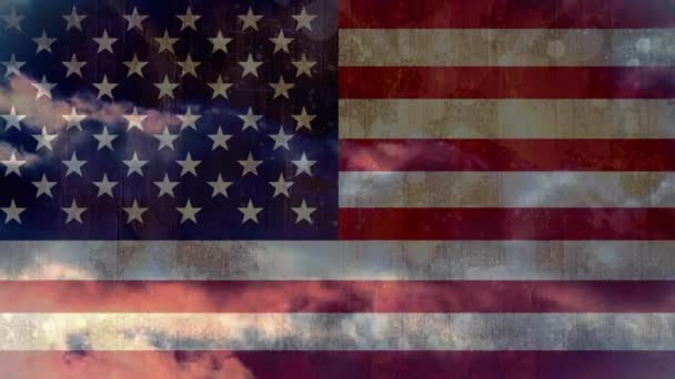 Digital Composite Animated American Flag Moving Clouds Background — Stock Video