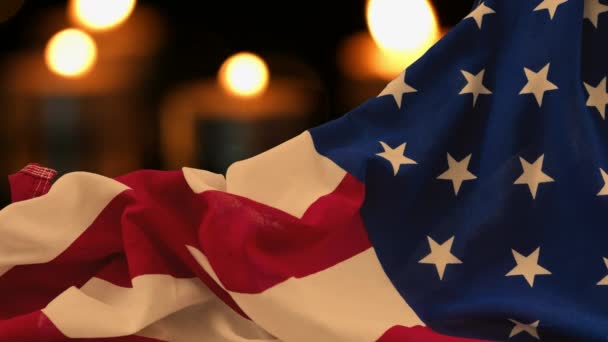 Bandera Americana Acostada Con Velas Encendidas Fondo — Vídeos de Stock