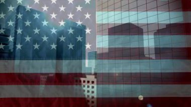 Animasyonlu Amerikan bayrağı arka karşı bina animasyon