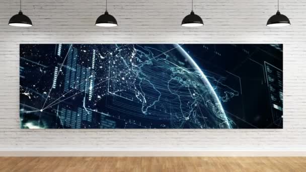 Animated Lobby Room Digital Blue Canvas Shows Video Digital Information — Stok Video