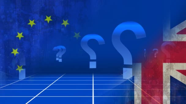 Punti Interrogativi Sullo Sfondo Animato Della Bandiera Europea Britannica — Video Stock