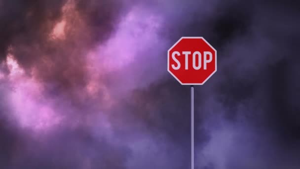 アニメーション雷背景に一時停止の標識 — ストック動画