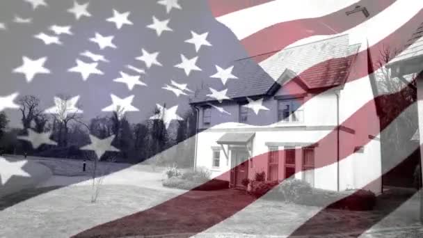 Digital Composite Country Side House American Flag Background — Stock Video